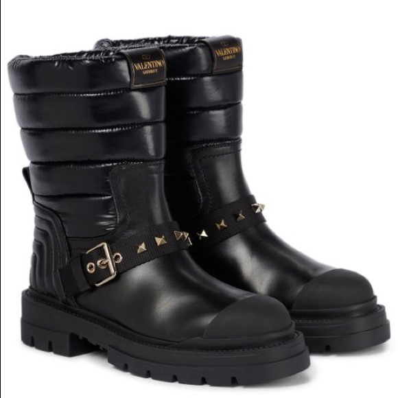 Valentino Shoes - VALENTINO All-Weather Water-Resistant Rockstud Biker Boots Black